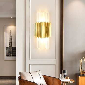 Modern Gold Crystal Bedside Wall Light With Led Lamp - Luxury Wall Lights Fixtures