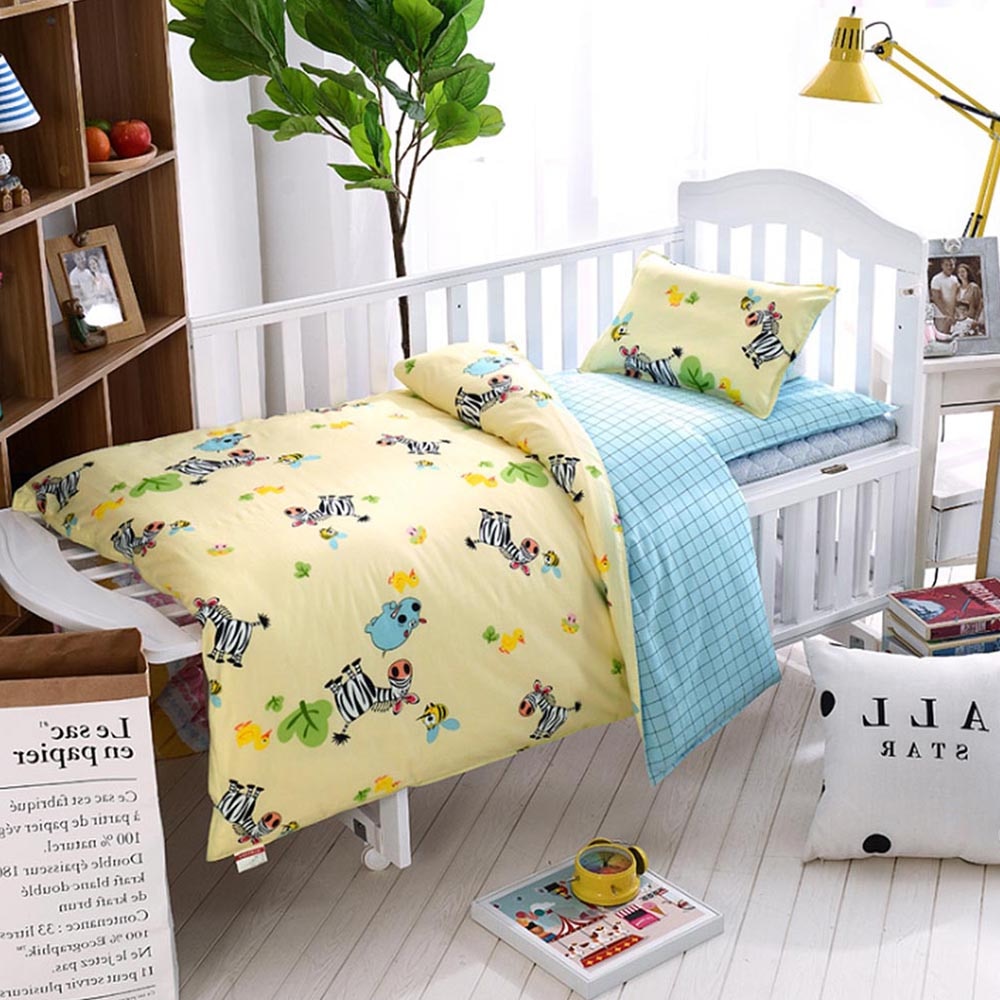 3 Pcs Set Baby Bedding Set Pure Cotton Crib Kit Including Pillowcase Duvet Cover &Amp; Flat Sheet