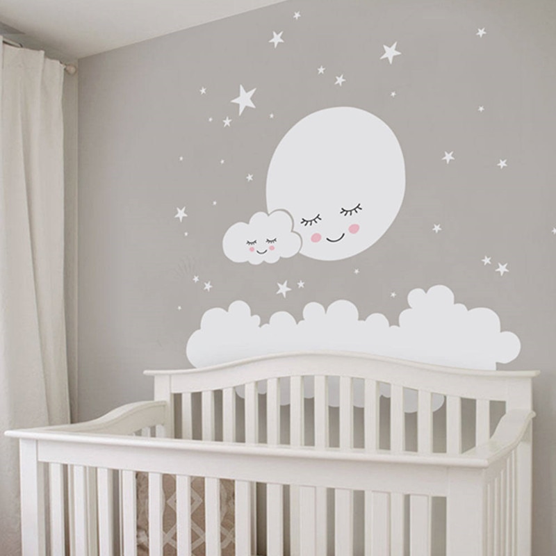 Cloud, Moon & Stars Wall Decal For Nursery & Kids Room