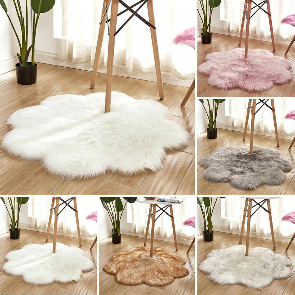 Plum Blossom Shaped Soft Fluffy Bedroom Faux Fur Fake Wool Sheepskin Rugs Warm Hairy Dining Room Home Carpet Anti-Skid Floor Mat