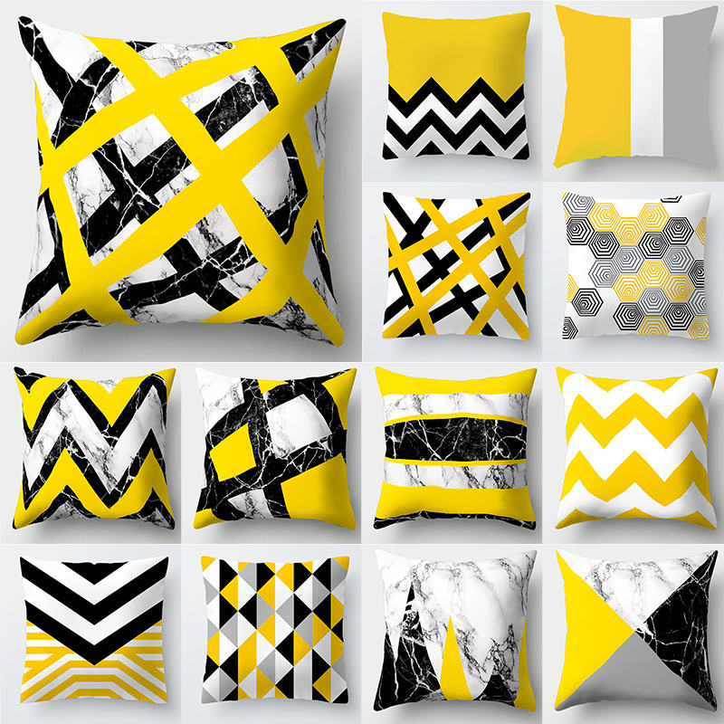 Yellow Pillow Cover Marble Geometric Cushion Cover