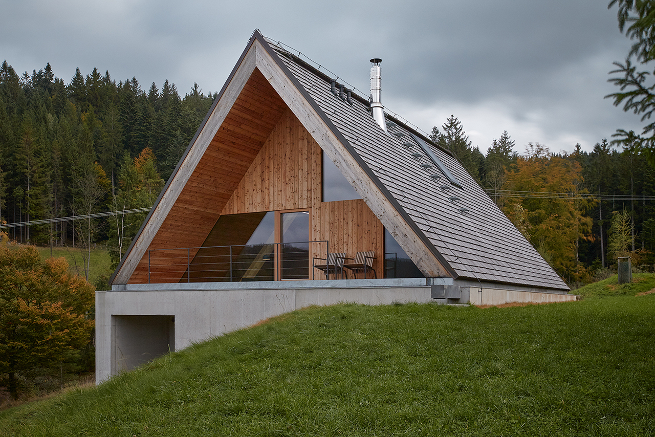 A Concrete + Wood A-Frame Blends Into the Beskydy Mountains