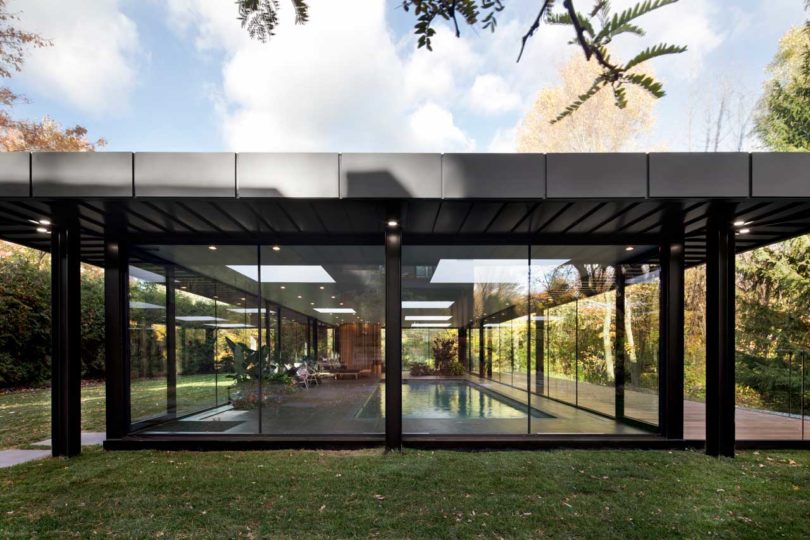 A Glass House Inspired Pavilion For An Indoor Swimming Pool