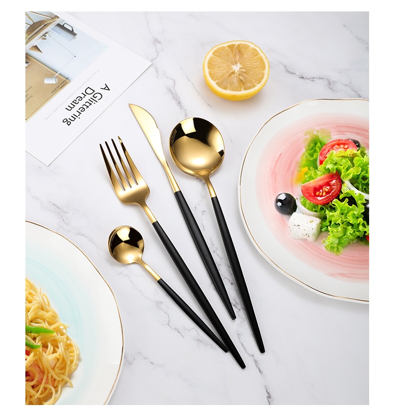 4Pcs/Set Black Gold Cutlery Set Stainless Steel