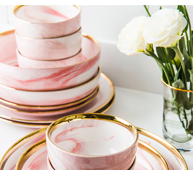 Pink Marble Dinner Plates - Tableware