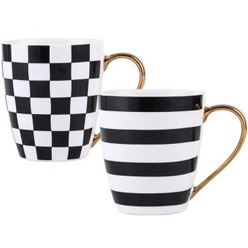 Black and White Stripe Mug With Gold Handgrip