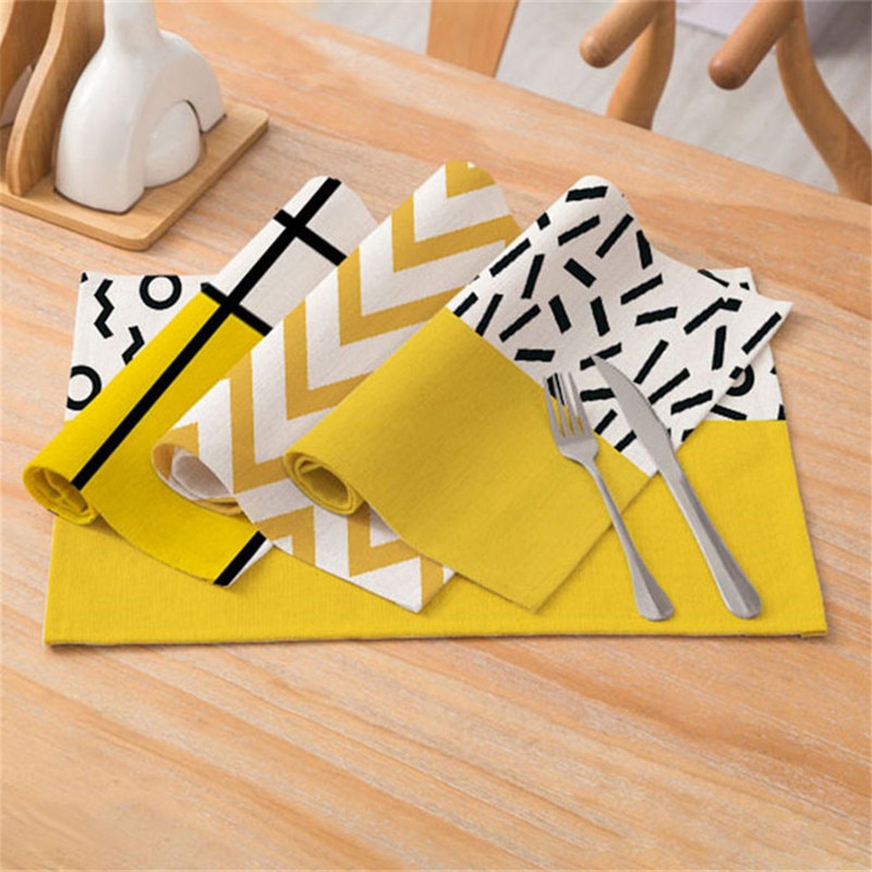 Yellow Geometric Printed Kitchen Placemat For Dining Table