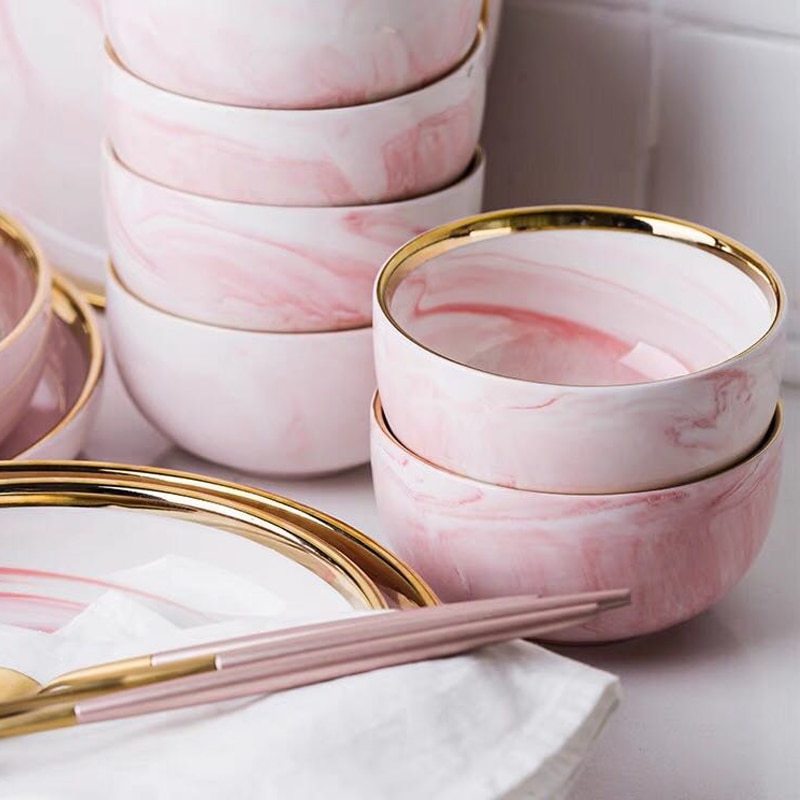 Pink Marble Dinner Plates - Tableware