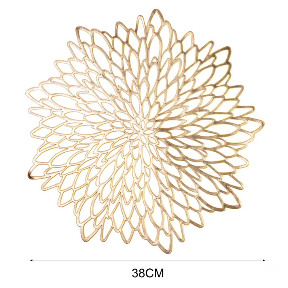 Pvc Material Placemat Hollowed Gold Stamping Placemat Hibiscus Flowers Shape Unique Placemat For Home Decor Dining Table