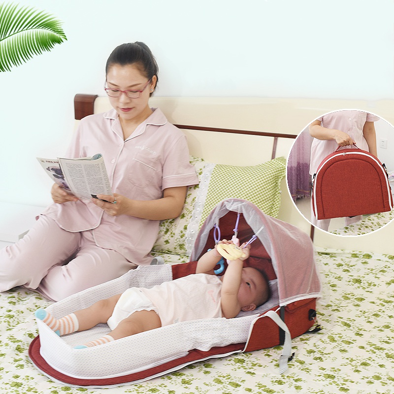 Portable Multi-Function Folding Bed With Toys &Amp; Mosquito Net