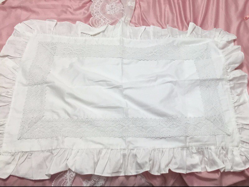 2Pcs White 100% Cotton Lace Ruffle Pillow Case - European Style Elegant Embroidered Pillowcase