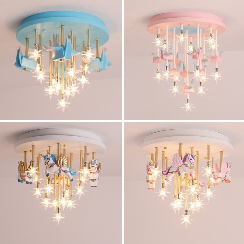 36w Blue Pink Merry Go Round Star Ceiling Lights For Children S Room Princess Girl - Pink Ceiling Light For Bedroom