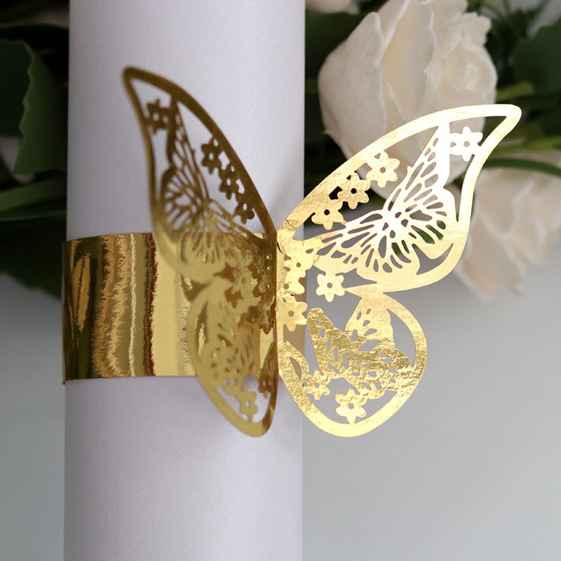 50Pcs 10 Colors Butterfly Style Laser Cut Paper Napkin Rings - Birthday/Wedding Table Decor