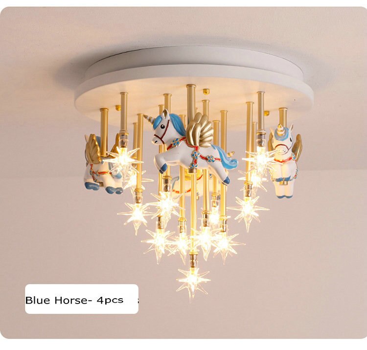 36W Blue Pink Merry Go Round Star Ceiling Lights For Children'S Room, Girl'S Or Boy'S Bedroom Ceiling Lamps