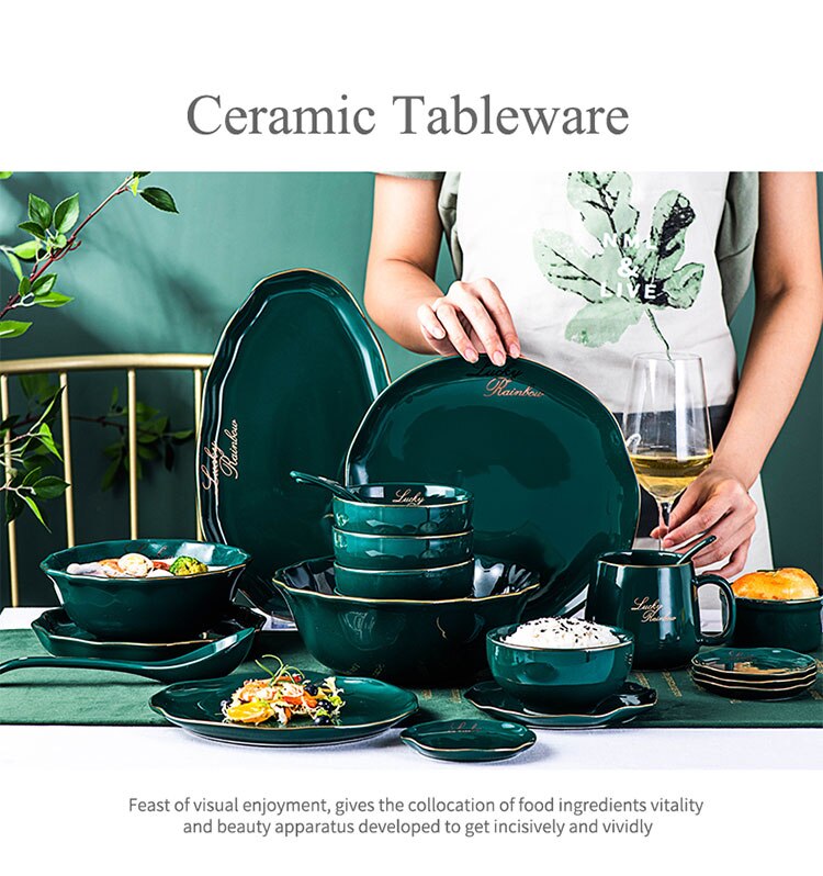 Nordic Luxury Green Gold Ceramic Plate - Salad plate/dessert plate