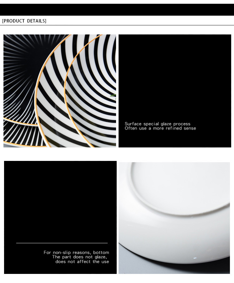 6/8 /10 Inch Black And White Porcelain Plates Set - Dinnerware Set