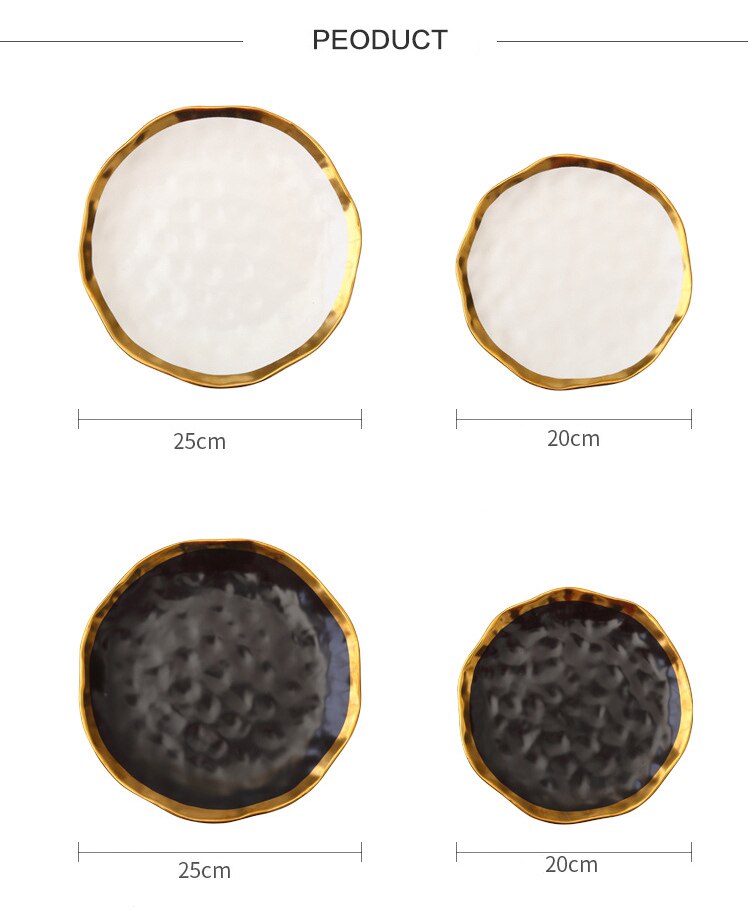 Luxury Gold Edges Ceramic Dinner Plate With Gold Inlay - Black And Gold Plates