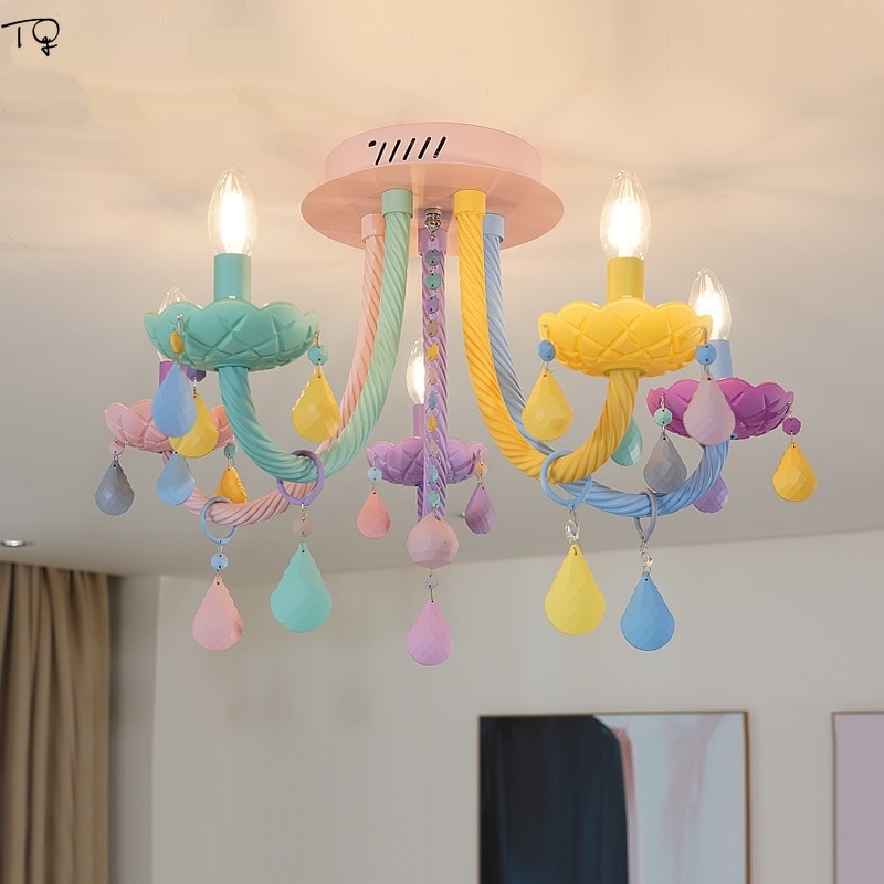 Macaron Color Crystal Chandelier For Princess Room | Kids Room Lighting &Amp; Home Decor