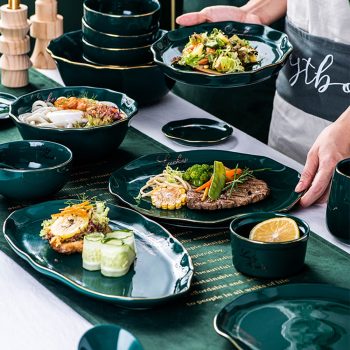 Nordic Luxury Green Gold Ceramic Plate - Salad Plate/Dessert Plate
