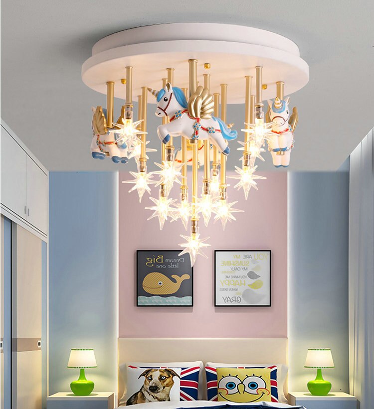 36W Blue Pink Merry Go round star Ceiling Lights For Children's Room, Girl's or Boy's Bedroom Ceiling Lamps