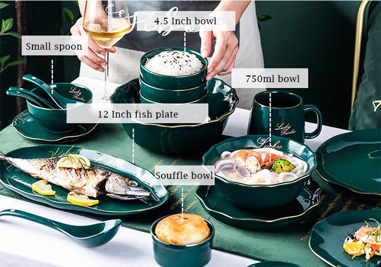 Nordic Luxury Green Gold Ceramic Plate - Salad Plate/Dessert Plate