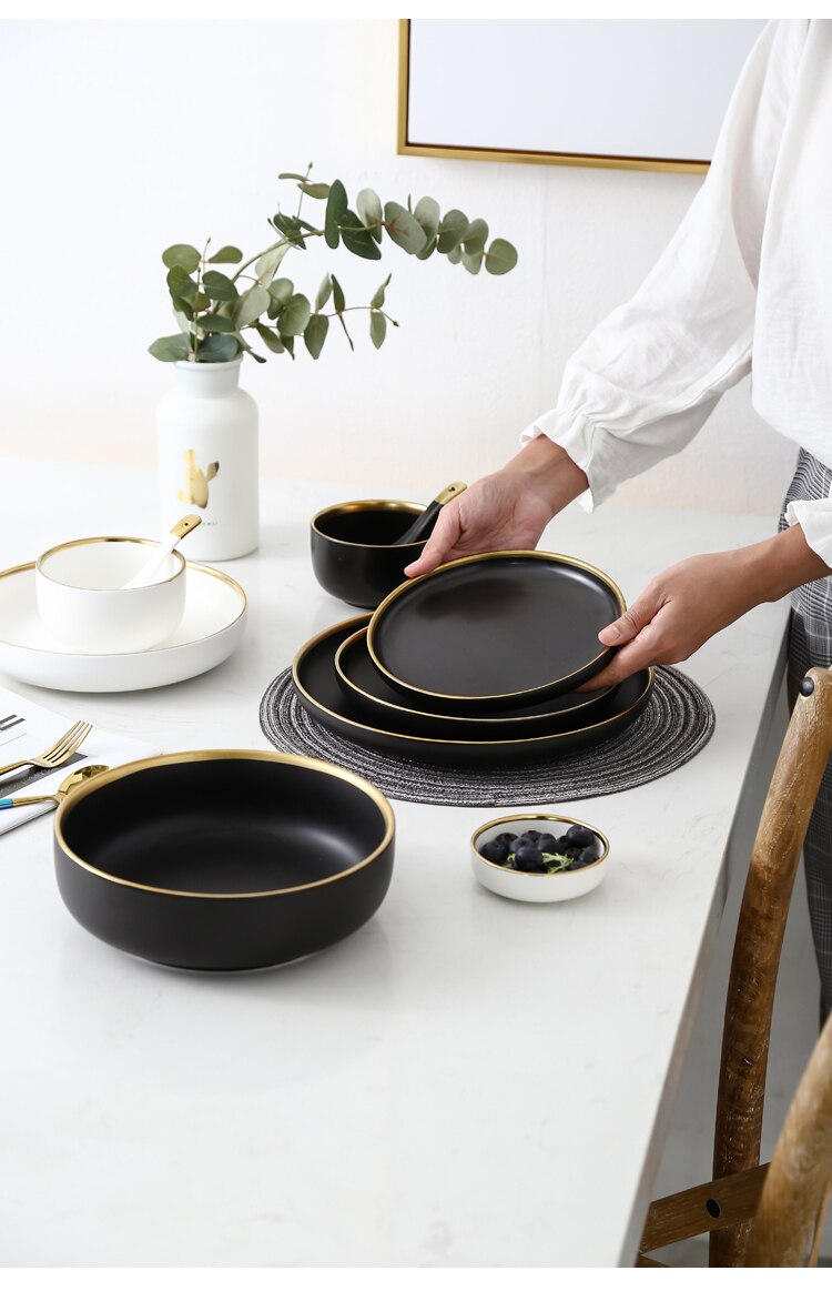 Black And White Ceramic Dinner Plate Set - Porcelain Tableware