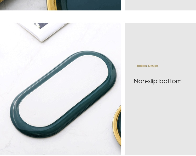 Nordic Green Gold Rim Ceramic Oval Plate