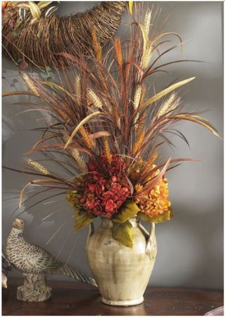 A Neutral Vase With Dried Grasses And Bright Faux Blooms Is A Stylish Fall Centerpiece Or Decoration