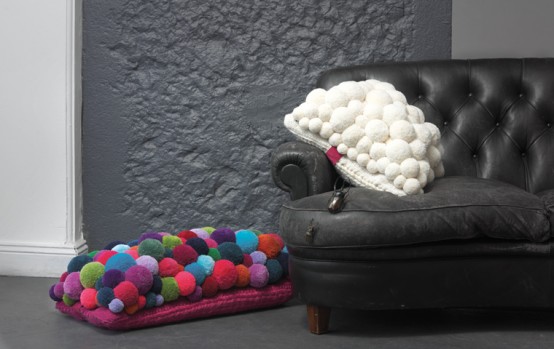 Colorful Pillows Covered With Matching Pompoms That Make Them Catchy, Cool And Cheerful