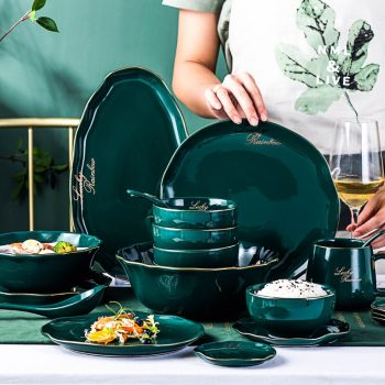 Nordic Luxury Green Gold Ceramic Plate - Salad plate/dessert plate