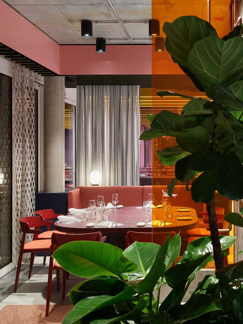 A Restaurant with a Fresh, Colorful Design Featuring Carpet Collages