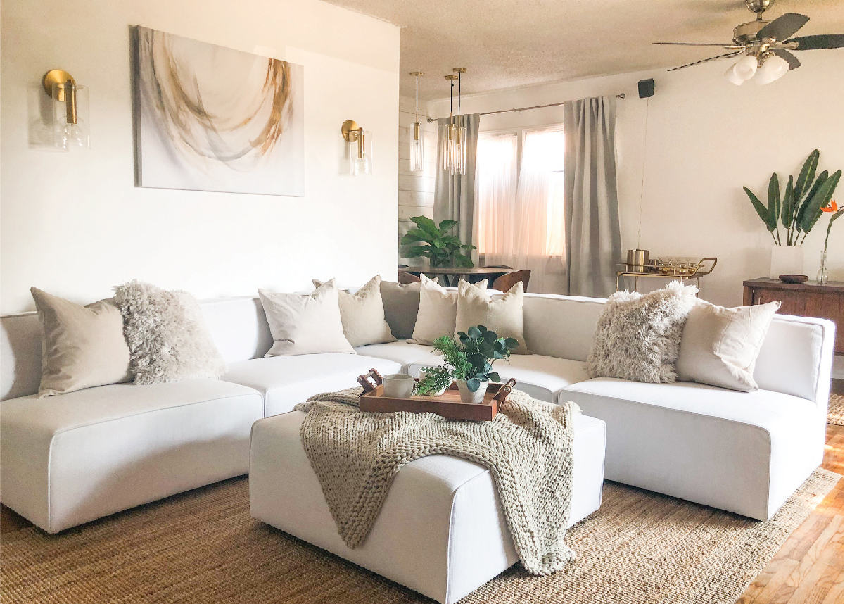 How Ajai Transformed Her Parent's Dark And Cluttered Living Room Into Their Dream Minimalist Mid-Century Glam Oasis