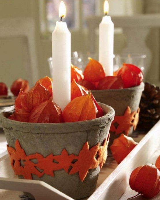 Concrete Buckets With Dried Blooms And Candles And Star Covers Are Pretty And Stylish And Will Match Fall Or Thanksgiving Decor