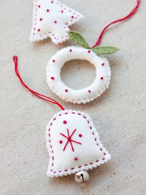 White And Red Embroidered Felt Christmas Ornaments Themed As Holidays Are Lovely And Bold