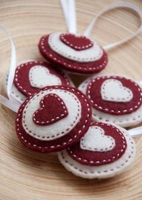 Red And White Christmas Felt Ornaments With Hearts Are Lovely And Bright And Will Bring In Some Color To The Tree