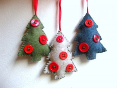 Felt Tree-Shaped Christmas Ornaments With Red Buttons Are Lovely For Tree Decor And Can Be Given As Simple And Pretty Gifts