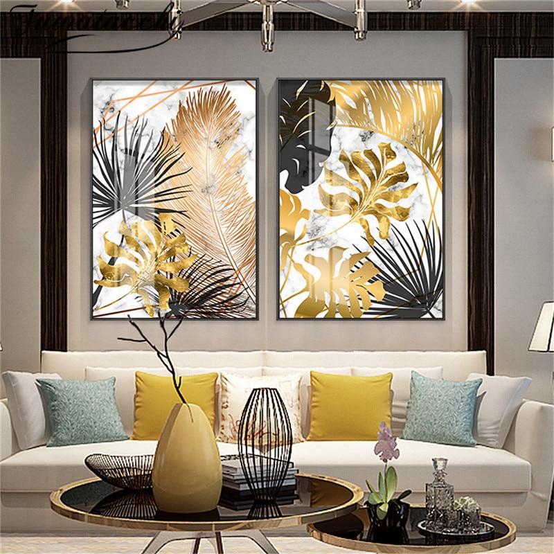 Nordic Style Golden Leaves Canvas Painting Posters