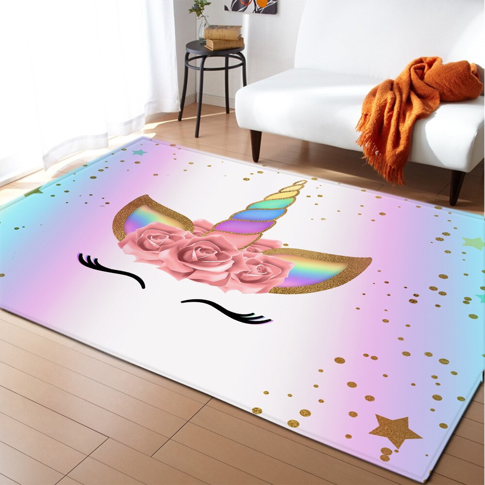 Unicorn 3D Printed Carpet Cartoon Child Play Mat