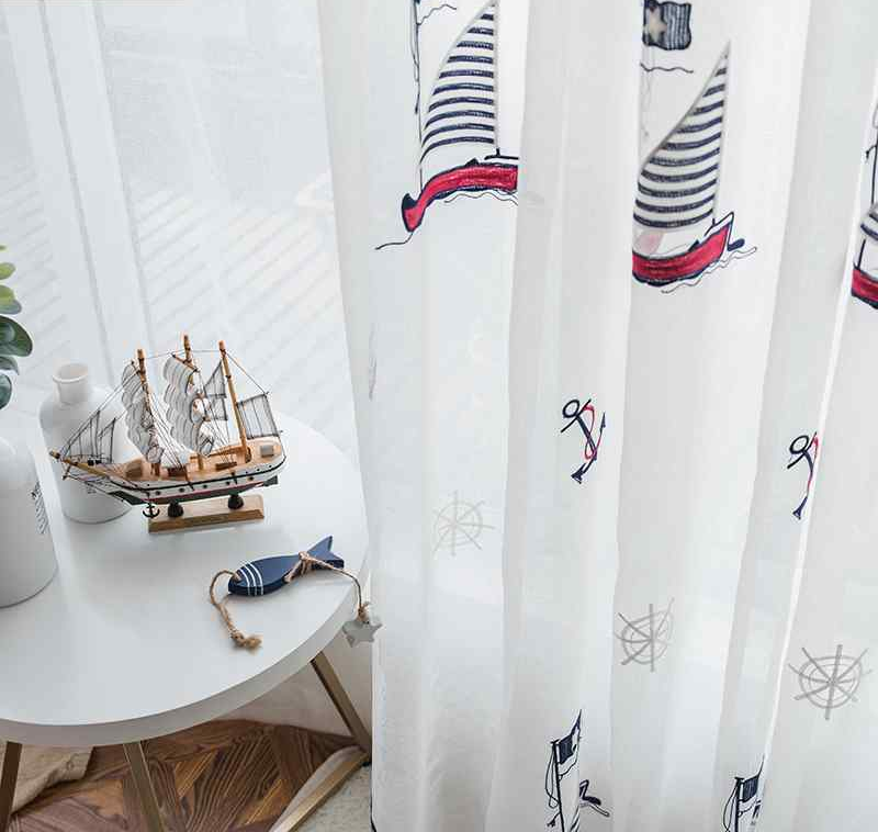 Embroidered Sailboat Tulle Window Curtain